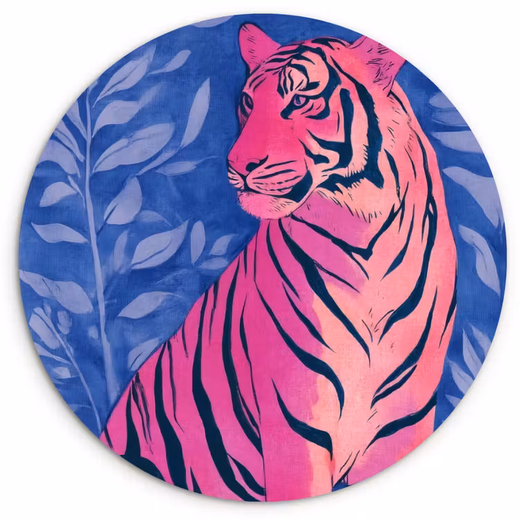 Tijger - Roze - Bladeren - Jungle Wandcirkel kunststof plaat 5mm dik klein -3d
