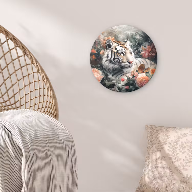 Tijger - Wilde dieren - Bloemen - Jungle Wandcirkel kunststof plaat 5mm dik klein -sfeer5