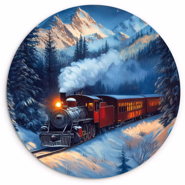 Trein - Kerst - Sneeuw - Kersttrein Wandcirkel kunststof plaat 5mm dik klein -3d
