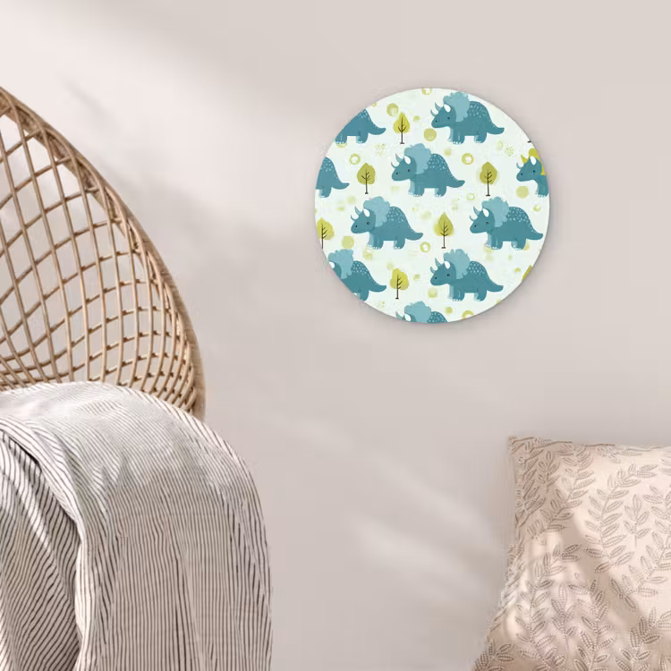 Triceratop - Blauw - Stippen - Boompjes Wandcirkel kunststof plaat 5mm dik klein -sfeer5