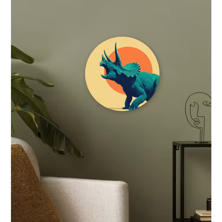 Triceratops - Cirkel - Oranje - Hoorns Wandcirkel kunststof plaat 5mm dik klein -sfeer3