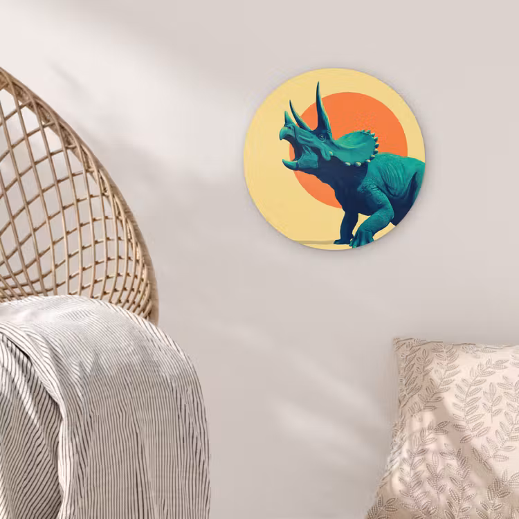 Triceratops - Cirkel - Oranje - Hoorns Wandcirkel kunststof plaat 5mm dik klein -sfeer5