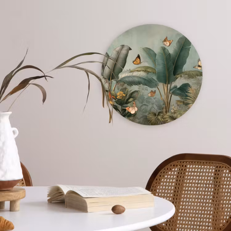 Tropisch bladerdek - Vlinders - groen - Bruin Wandcirkel kunststof plaat 5mm dik klein -sfeer4