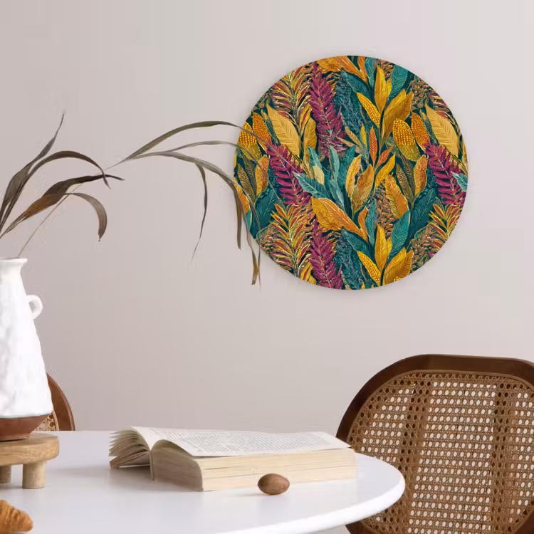 Tropische - Botanisch - Patroon - Kleurrijk - Exotisch Wandcirkel kunststof plaat 5mm dik klein 188 -sfeer4