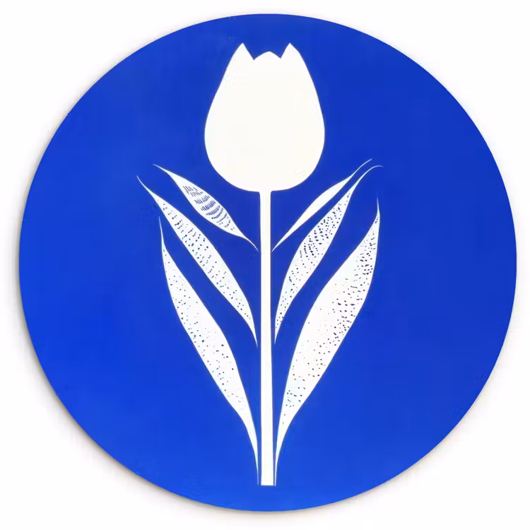 Tulp - Minimalistisch - Bladeren - Wit Wandcirkel kunststof plaat 5mm dik klein -3d