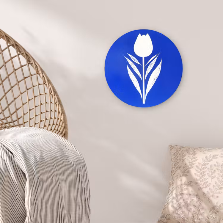 Tulp - Minimalistisch - Bladeren - Wit Wandcirkel kunststof plaat 5mm dik klein -sfeer5