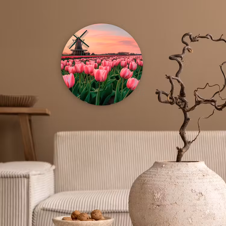 Tulpen - Molen - Nederland Wandcirkel kunststof plaat 5mm dik klein -sfeer1