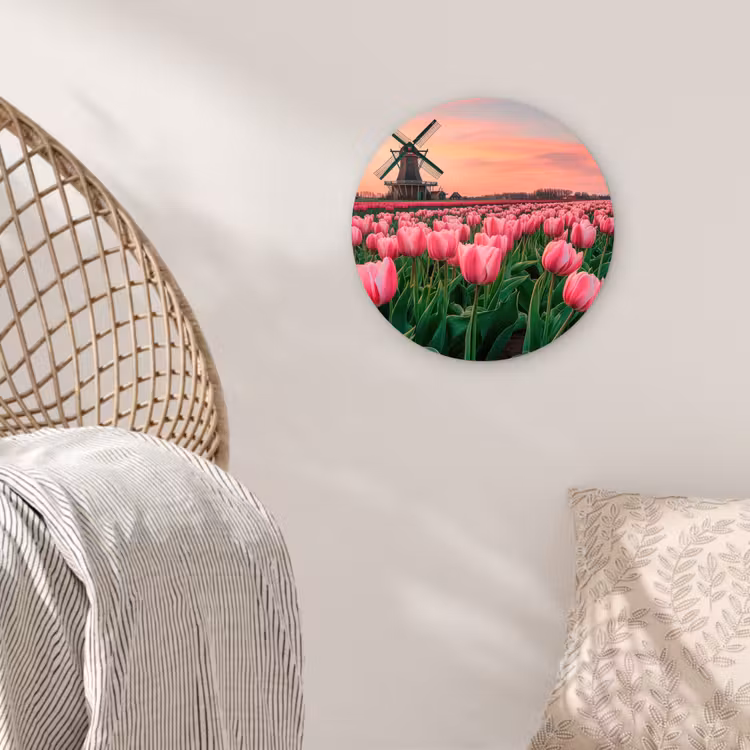 Tulpen - Molen - Nederland Wandcirkel kunststof plaat 5mm dik klein -sfeer5