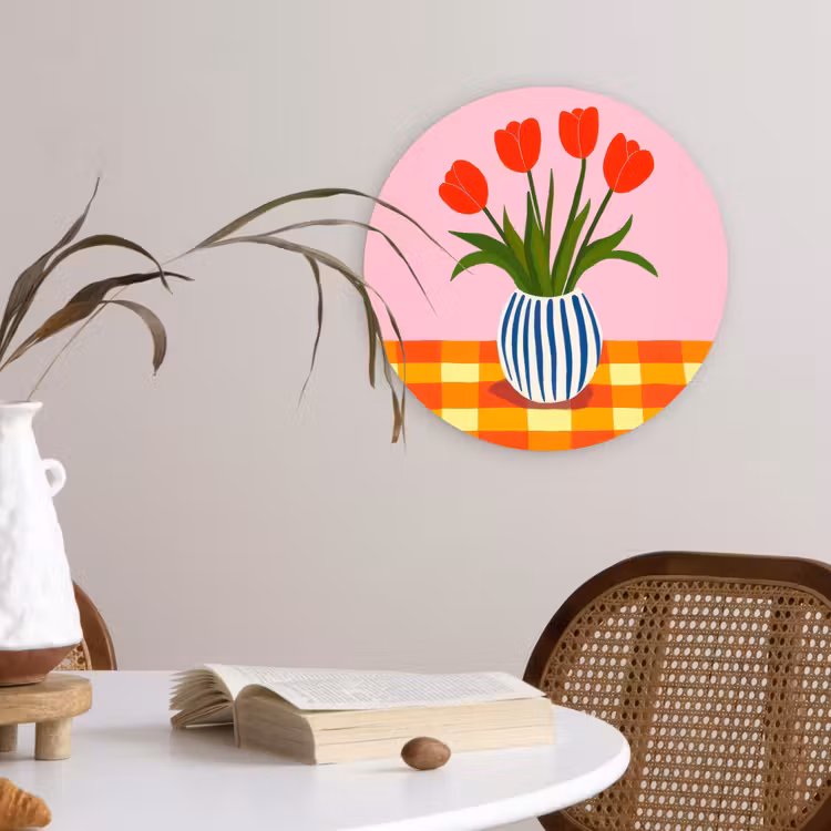 Tulpen - Roze - Vaas Wandcirkel kunststof plaat 5mm dik klein -sfeer4
