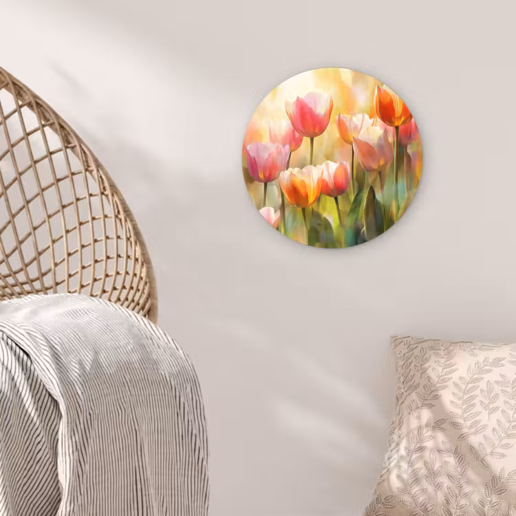 Tulpen - Sprookjesachtig - Kleurrijk Wandcirkel kunststof plaat 5mm dik klein -sfeer5