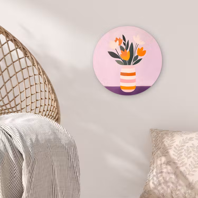Tulpen - Vaas - Strepen - Paars Wandcirkel kunststof plaat 5mm dik klein -sfeer5
