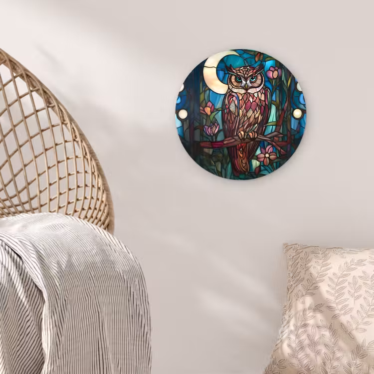 Uil - Mozaïek - Maan - Nacht Wandcirkel kunststof plaat 5mm dik klein -sfeer5