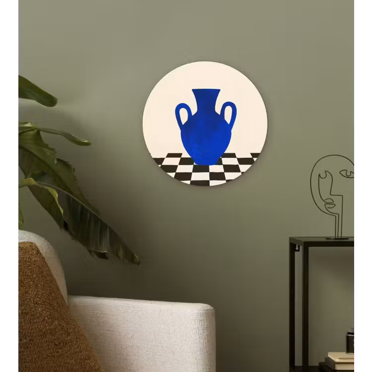 Vaas - Blauw - Geblokt - Modern Wandcirkel kunststof plaat 5mm dik klein -sfeer3