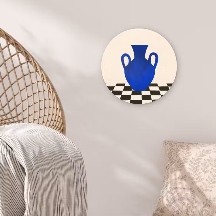 Vaas - Blauw - Geblokt - Modern Wandcirkel kunststof plaat 5mm dik klein -sfeer5