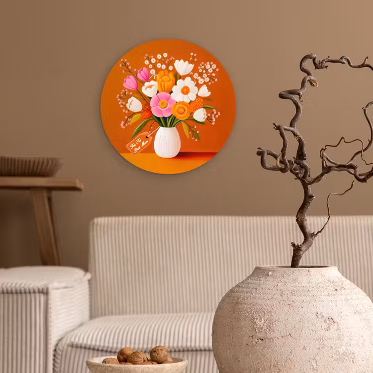 Vaas - Bloemen - Oranje Wandcirkel kunststof plaat 5mm dik klein -sfeer1