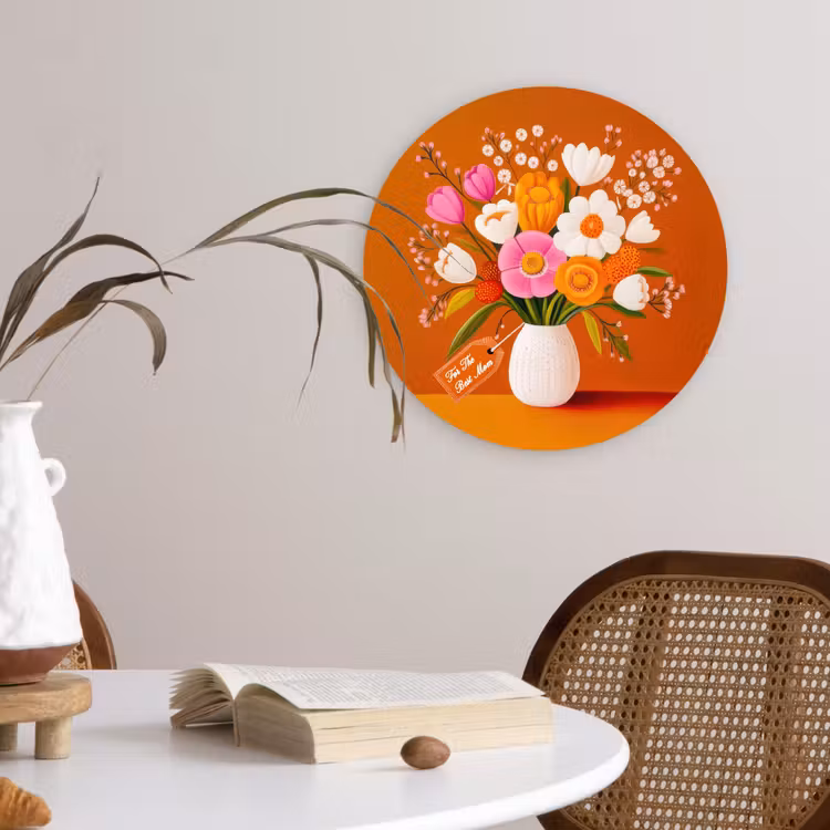 Vaas - Bloemen - Oranje Wandcirkel kunststof plaat 5mm dik klein -sfeer4