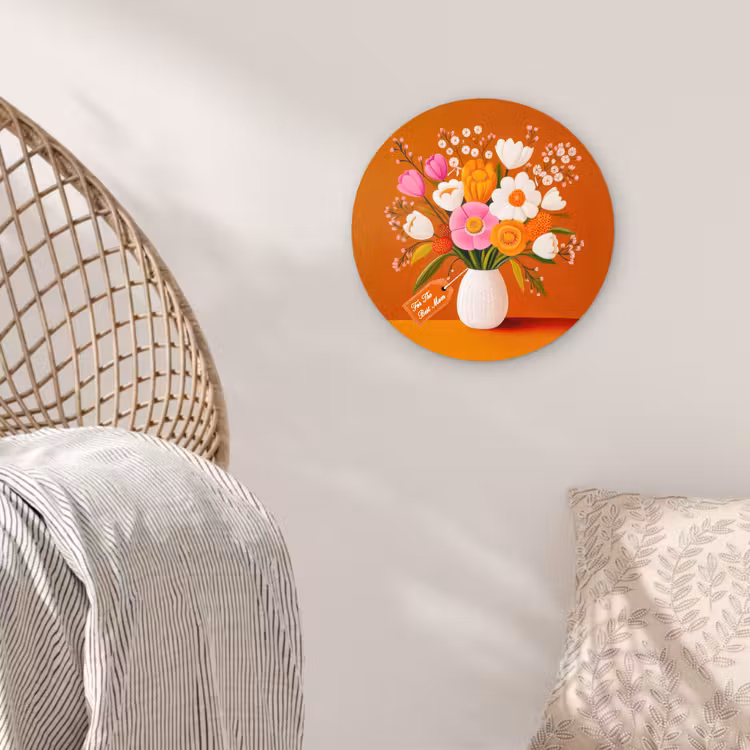Vaas - Bloemen - Oranje Wandcirkel kunststof plaat 5mm dik klein -sfeer5