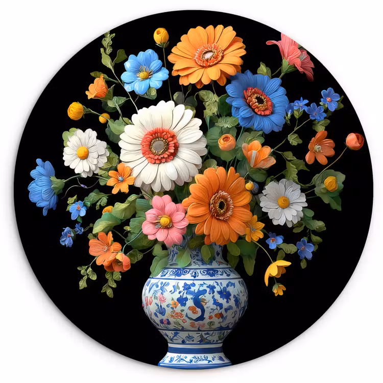 Vaas - Boeket - Bloemen - Kleur Wandcirkel kunststof plaat 5mm dik klein -3d
