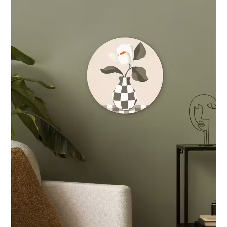 Vaas - Geruit - Groen - Bloem Wandcirkel kunststof plaat 5mm dik klein -sfeer3