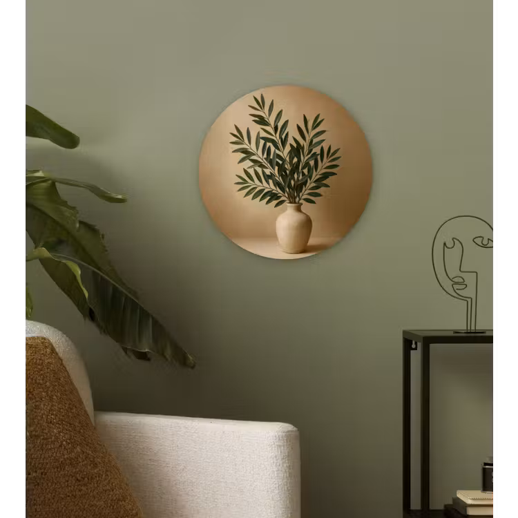 Vaas - Olijftakken - Bladeren - Beige Wandcirkel kunststof plaat 5mm dik klein -sfeer3