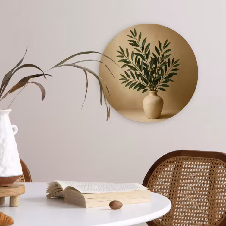 Vaas - Olijftakken - Bladeren - Beige Wandcirkel kunststof plaat 5mm dik klein -sfeer4