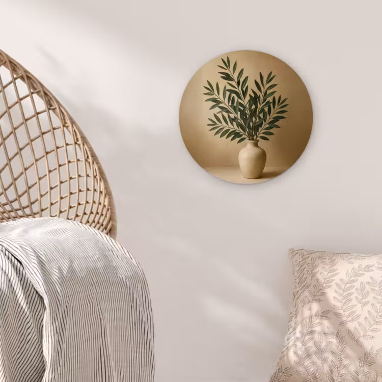 Vaas - Olijftakken - Bladeren - Beige Wandcirkel kunststof plaat 5mm dik klein -sfeer5