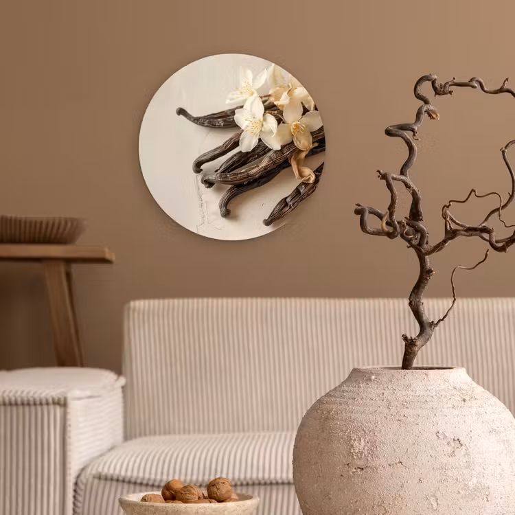 Vanille - Bloemen - Beige Wandcirkel kunststof plaat 5mm dik klein -sfeer1
