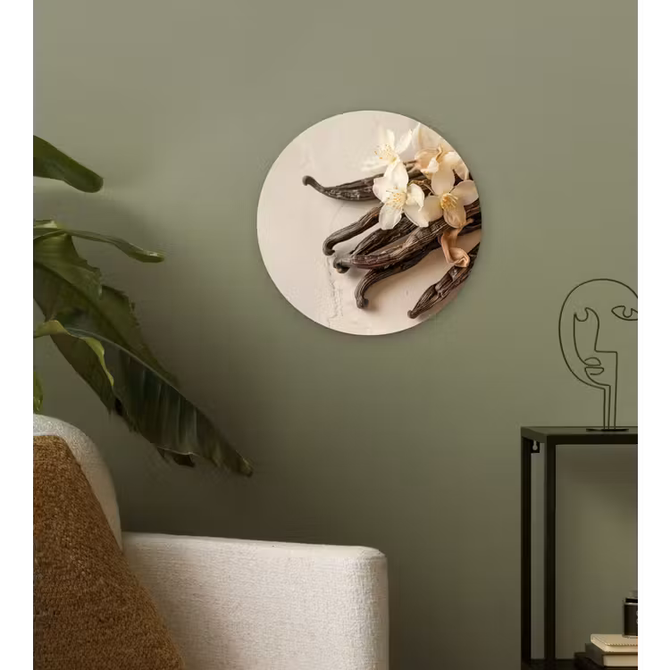 Vanille - Bloemen - Beige Wandcirkel kunststof plaat 5mm dik klein -sfeer3