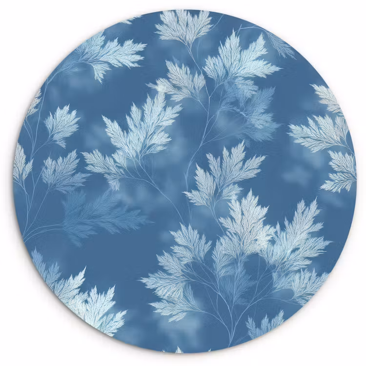 Varen - Botanisch - Patroon - Grijsblauw Wandcirkel kunststof plaat 5mm dik klein 188 -3d