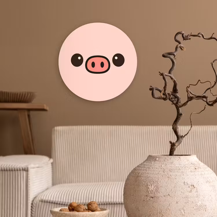 Varken - Roze - Minimalistisch Wandcirkel kunststof plaat 5mm dik klein -sfeer1