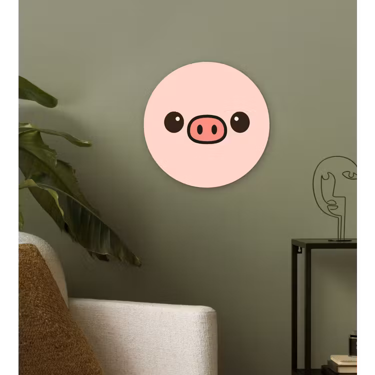 Varken - Roze - Minimalistisch Wandcirkel kunststof plaat 5mm dik klein -sfeer3