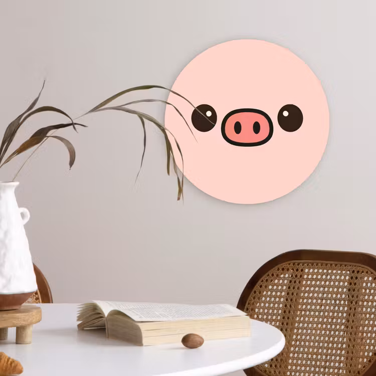 Varken - Roze - Minimalistisch Wandcirkel kunststof plaat 5mm dik klein -sfeer4
