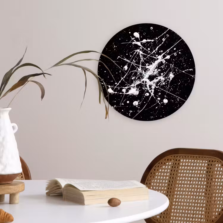 Verfspatten - Wit - Abstract - Explosie Wandcirkel kunststof plaat 5mm dik klein -sfeer4