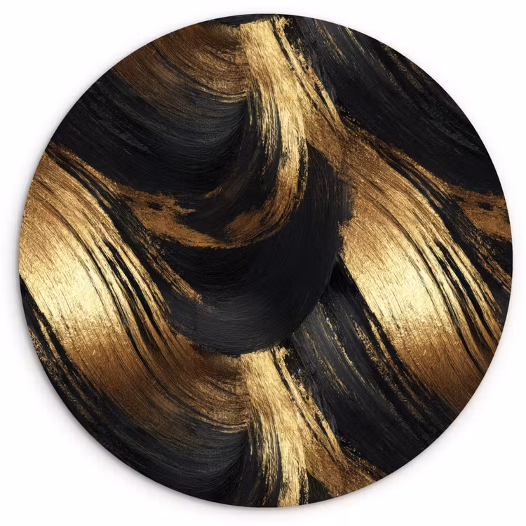 Verfstreken - Abstract - Goud - Zwart Wandcirkel kunststof plaat 5mm dik klein 188 -3d