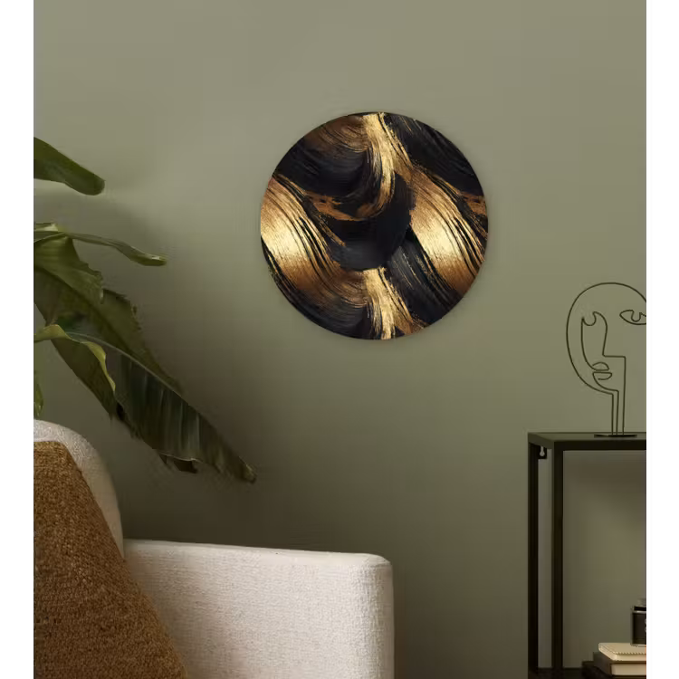 Verfstreken - Abstract - Goud - Zwart Wandcirkel kunststof plaat 5mm dik klein 188 -sfeer3