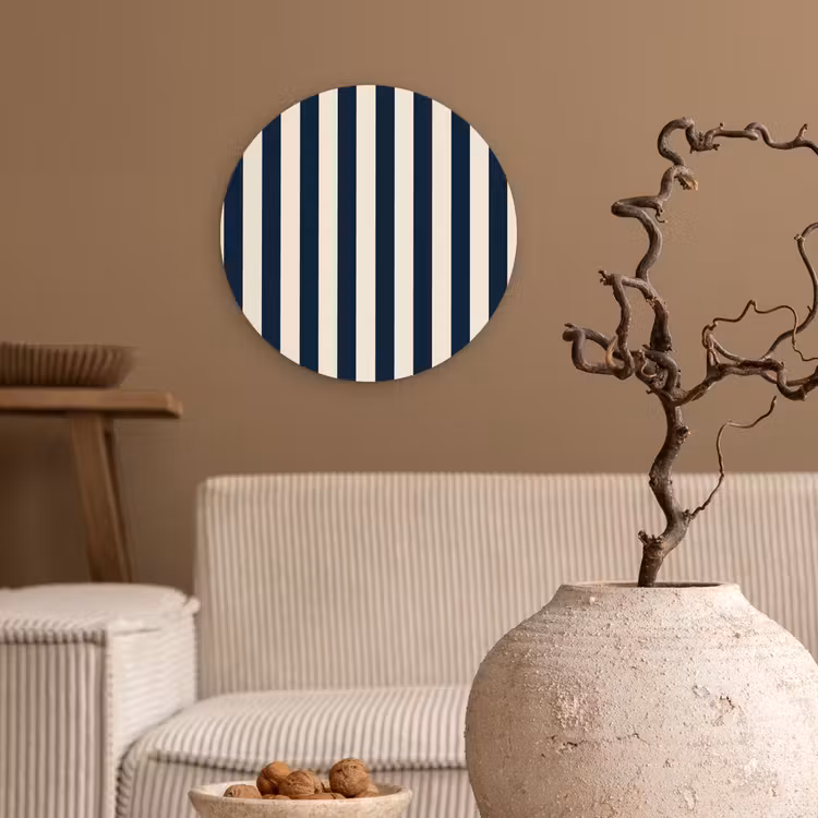 Verticale strepen - Blauw - Crème Wandcirkel kunststof plaat 5mm dik klein 188 -sfeer1