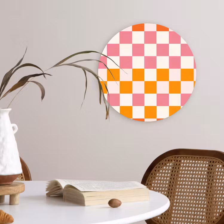 Vierkant - Patroon - Oranje Wandcirkel kunststof plaat 5mm dik klein 188 -sfeer4