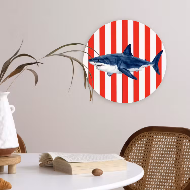 Vis - Haai - Zee - Illustratie - Blauw Wandcirkel kunststof plaat 5mm dik klein -sfeer4