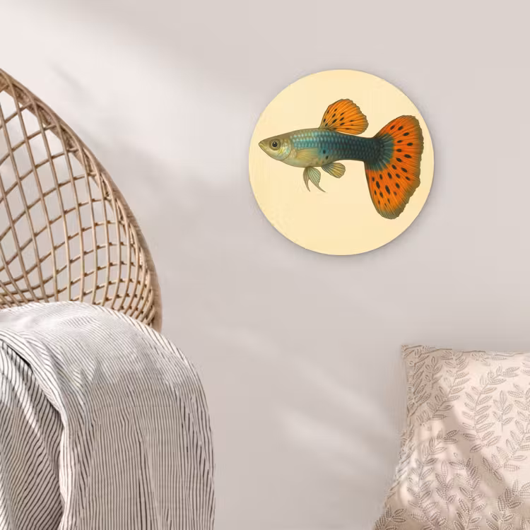 Vis - illustratie - Stippen - Oranje Wandcirkel kunststof plaat 5mm dik klein -sfeer5
