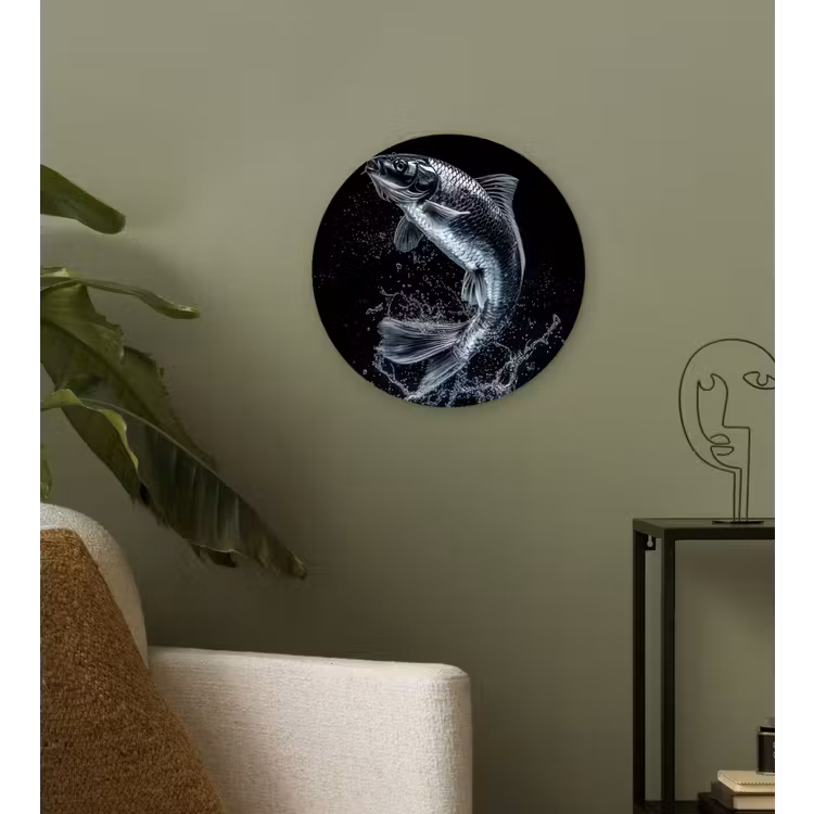 Vis - Koi - Zwart - Water Wandcirkel kunststof plaat 5mm dik klein -sfeer3