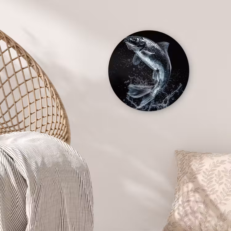 Vis - Koi - Zwart - Water Wandcirkel kunststof plaat 5mm dik klein -sfeer5