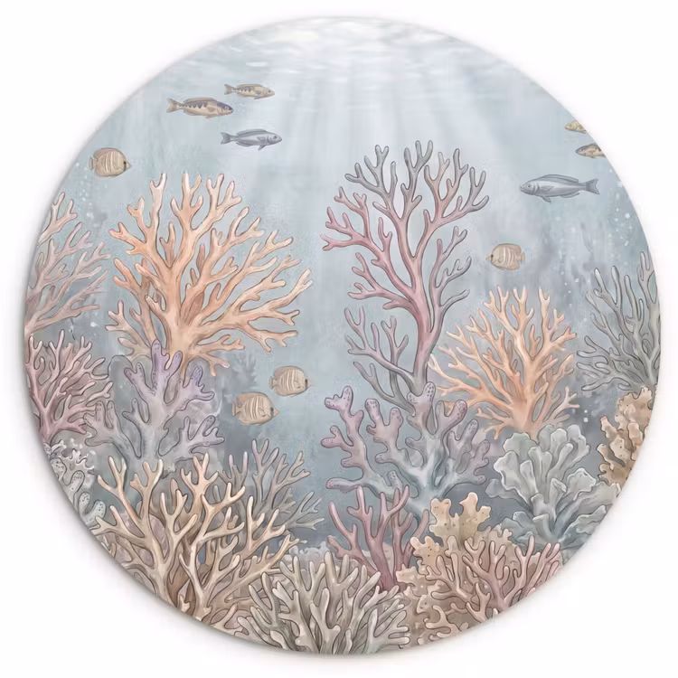 Vis - Koraal - Oceaan - Illustratie - Onderwater Wandcirkel kunststof plaat 5mm dik klein -3d