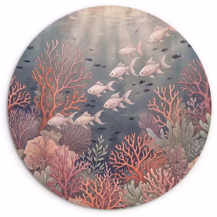 Vis - Koraal - Onderwater - Illustratie - Vintage Wandcirkel kunststof plaat 5mm dik klein -3d