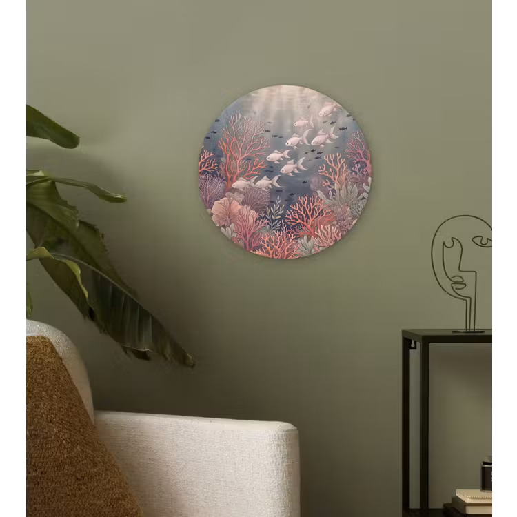 Vis - Koraal - Onderwater - Illustratie - Vintage Wandcirkel kunststof plaat 5mm dik klein -sfeer3