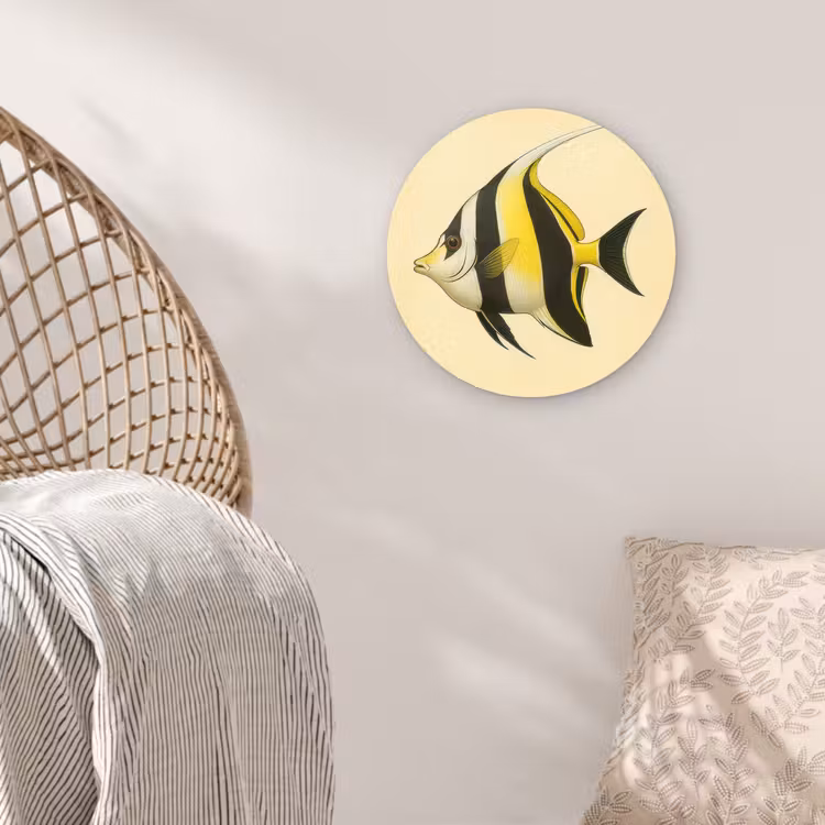 Vis - Sierlijk - Rugvin - Geel Wandcirkel kunststof plaat 5mm dik klein -sfeer5