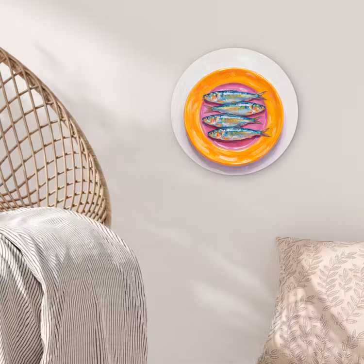 Vis - Vier - Eten - Modern - Kleurrijk Wandcirkel kunststof plaat 5mm dik klein -sfeer5