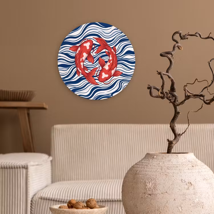 Vis - Water - Natuur - Illustratie - Rood Wandcirkel kunststof plaat 5mm dik klein -sfeer1