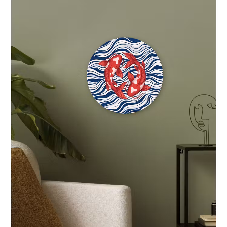 Vis - Water - Natuur - Illustratie - Rood Wandcirkel kunststof plaat 5mm dik klein -sfeer3