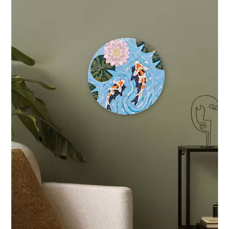 Vis - Water - Natuur - Mozaïek - Blauw Wandcirkel kunststof plaat 5mm dik klein -sfeer3
