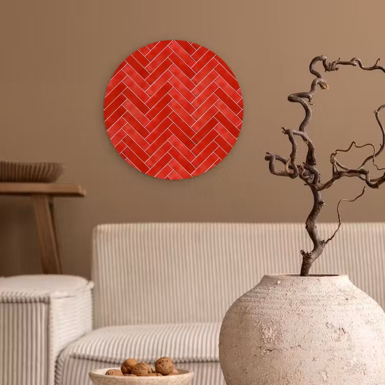 Visgraat - Tegel - Rood Wandcirkel kunststof plaat 5mm dik klein 188 -sfeer1
